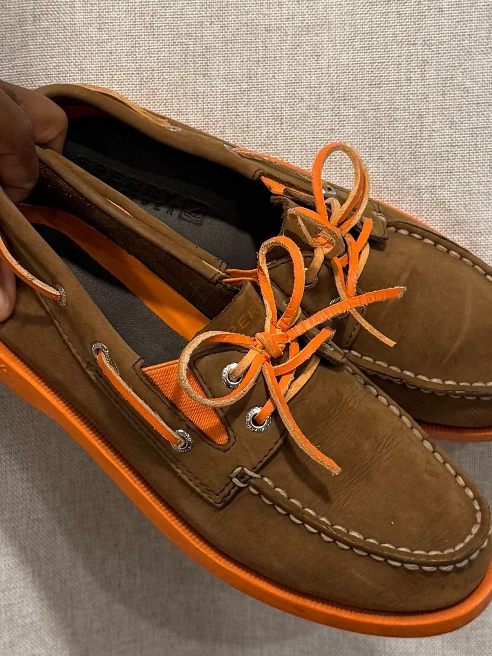 Brown and Orange boys Sperry Boat Shoes